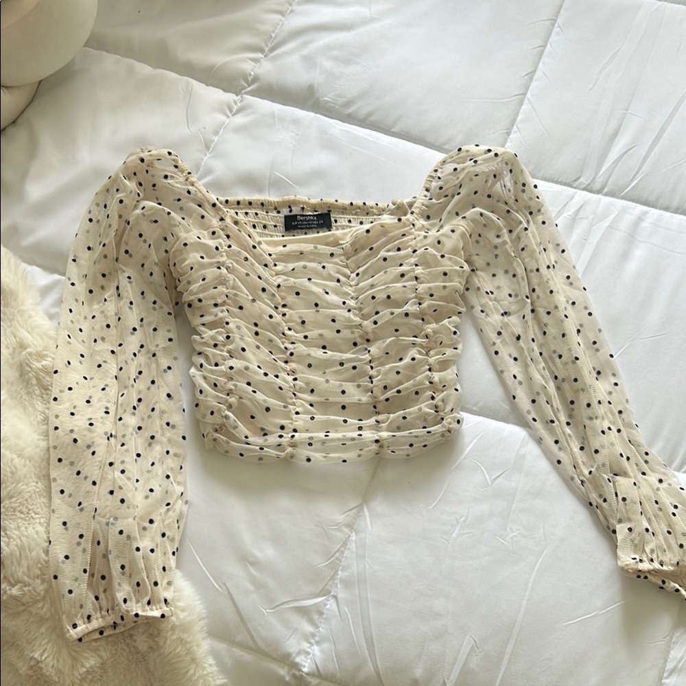 Bershka Cream Puff Sleeve Ruched Blouse